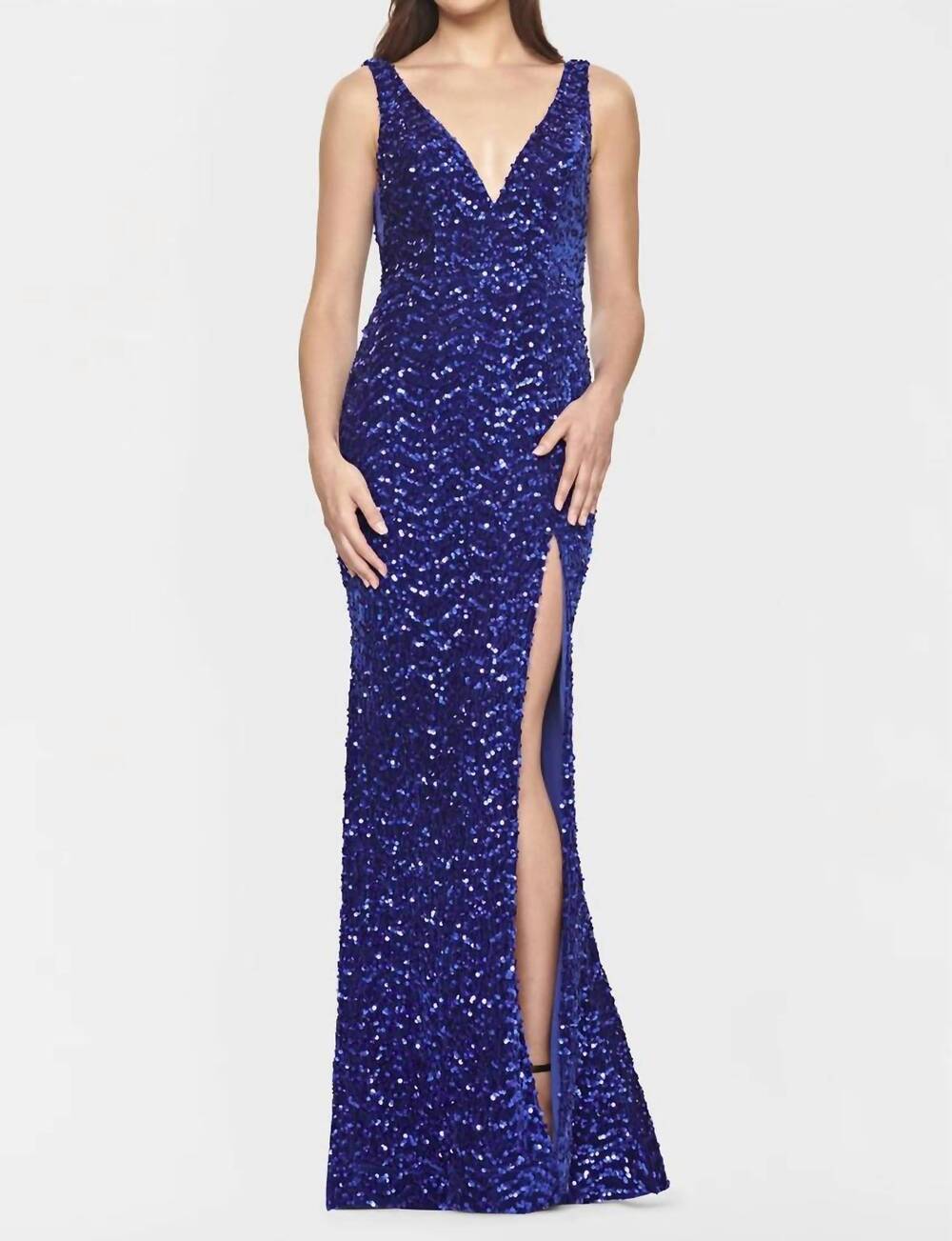 NEW FAVIANA deep v neck sequin prom dress in navy